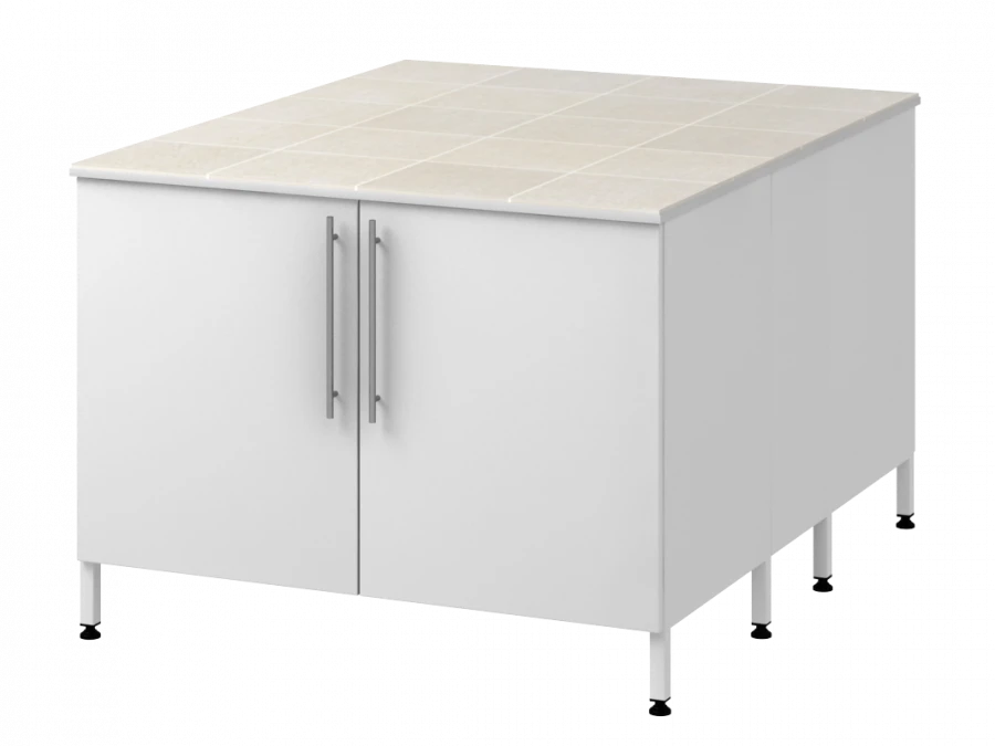 Island table on two supporting metal bollards 1200 OTDKp