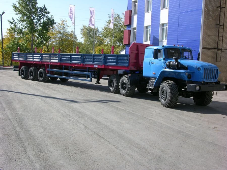 Semitrailer Politrans 94171-0000020. In the version: metal platform with decking, with spring suspension. Axles manufactured by 