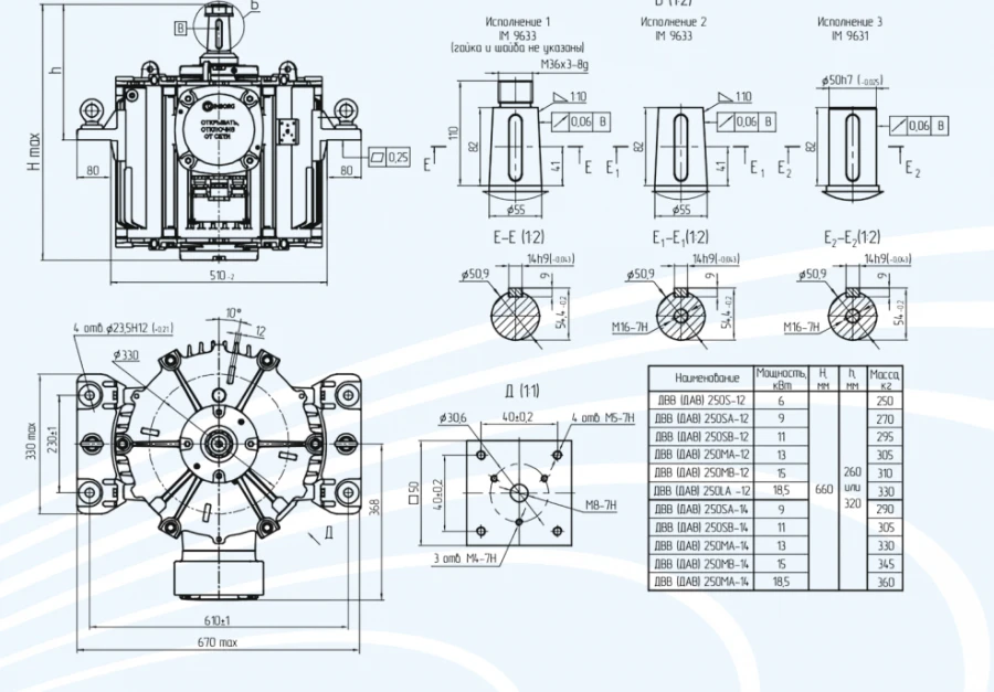 General industrial vertical asynchronous electric motors of DAV 250 series with power not more than 7,5 kW