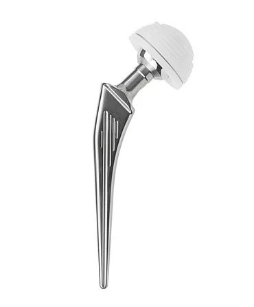 Cement fixation hip prosthesis with metal-polyethylene friction pair