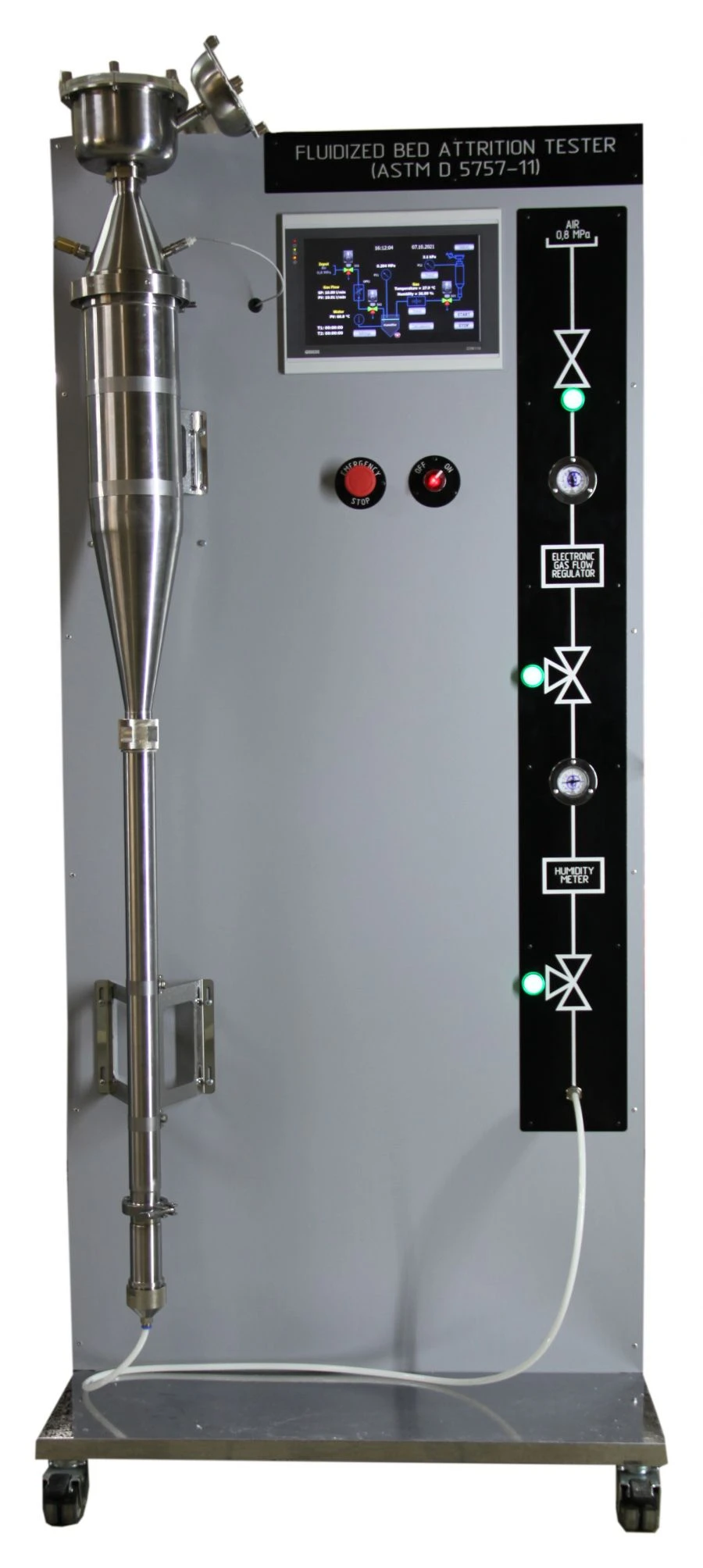 Installation for determination of catalyst wear for cracking with fluidised bed with air jet MKUB. 413224. 028 according to ASTM