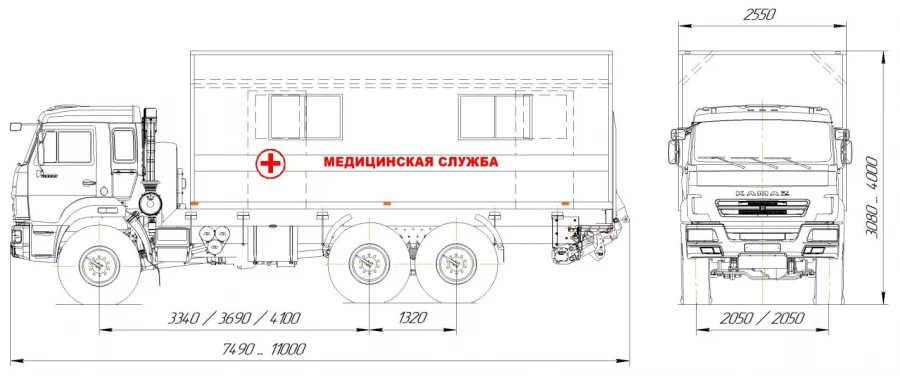 Medical service van on chassis of vehicles type 57564 modification:57551Z on the basis of KAMAZ chassis of modification 5350-D5