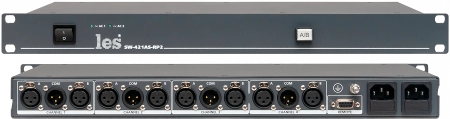 SW-421AS-RP2 - 4 channel 2-in-1 relay switch for analogue symmetrical audio signals.