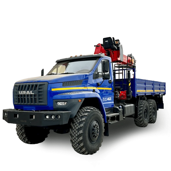 Special cargo flatbed truck BORUS 4621 equipped with crane-manipulator INMAN JSC IT 200 on chassis URAL 4320-.