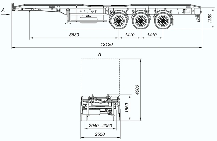 Semi-trailer 9408-32 with axles HJD13Y30S18-2050T16-060 with carrying capacity 12 tonnes