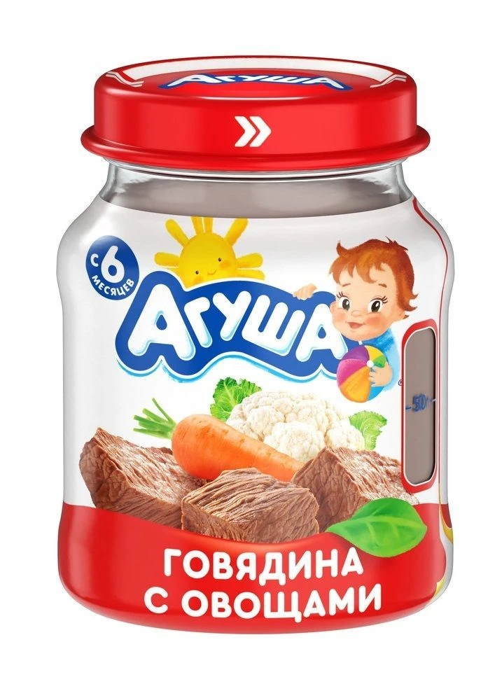 Canned meats "Beef puree with vegetables" homogenised "Agusha", 100g