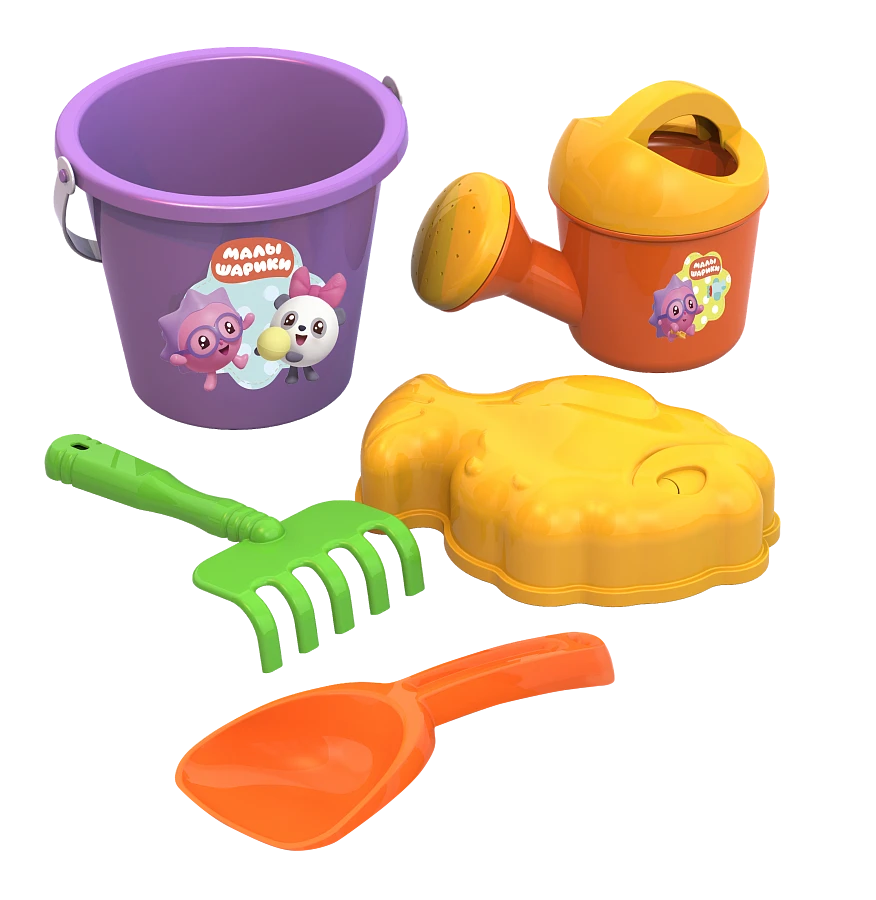 Sand set Malyshariki #4 "Hedgehog and Pandochka"(bucket, watering can, rake, scoop, 1 sea mould)