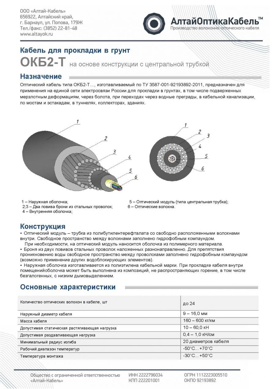 OKB2-T type optical communication cable