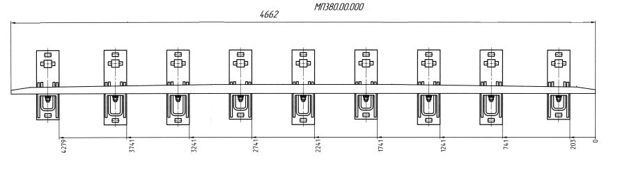 Counter rail made of profile SP850 with a complete set of pads with a stop and fastenings for SP t. R65 m 1/11 pr. 2768 (MP 380.