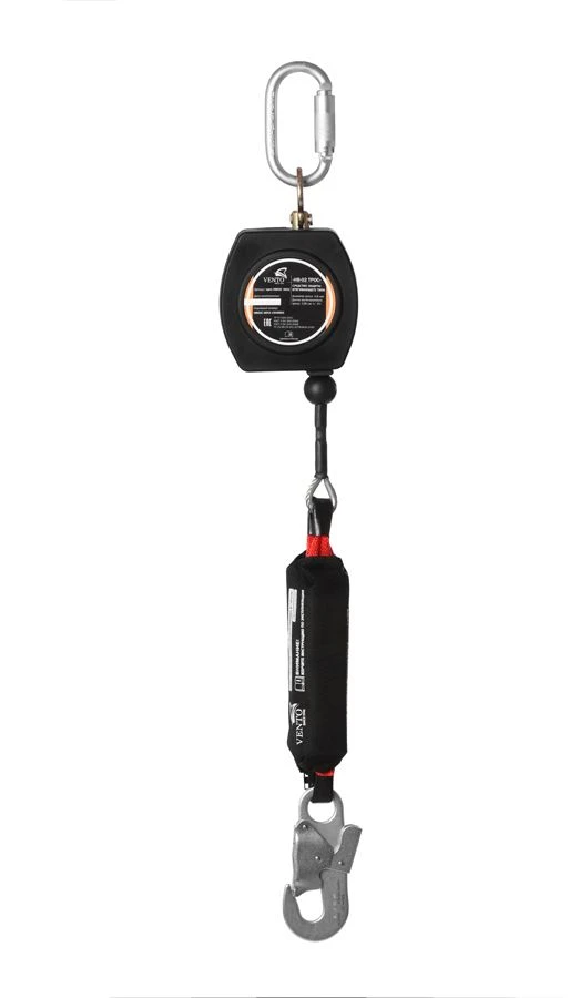 Protective device of retracting type "HB-02 rope" with carabiner , article number vnt HB02C set 0052.