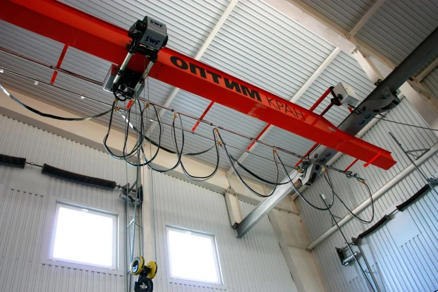 Overhead electric single girder overhead travelling cranes suspended and supported.