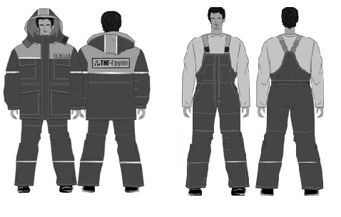 Men's suit (jacket, dungaree) for protection against low temperatures, general industrial contamination and mechanical effects:
