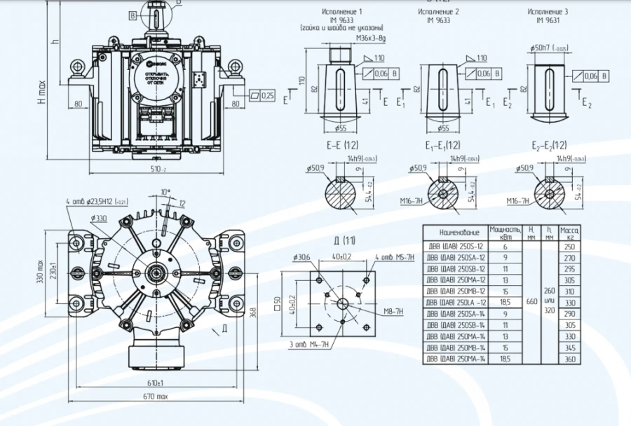 General industrial vertical asynchronous electric motors of DAV 250 series with power not more than 75 kW