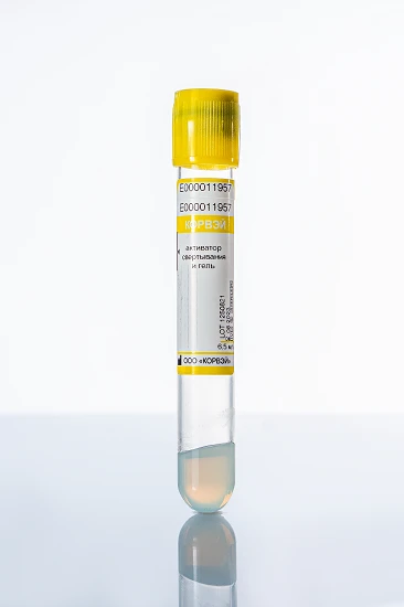 Vacuum tubes for venous blood sampling CORVAY with clotting activator and gel, plastic, Size: 16*100 mm; Vacuum volume.