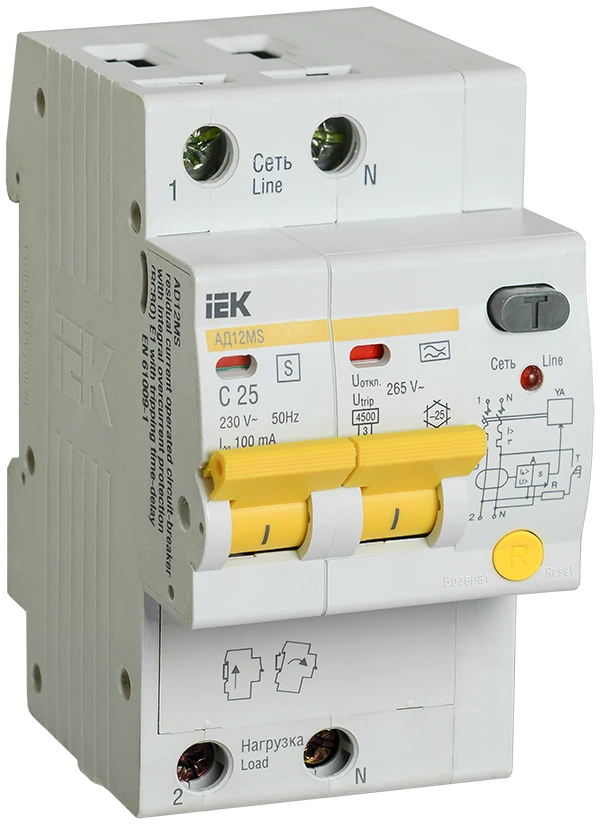 Differential circuit breaker AD12MS 2P 25A 100mA IEK