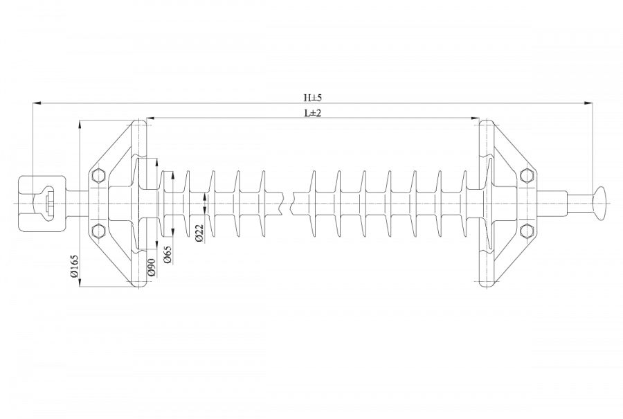 Linear suspended rod insulator with protective sheath made of organosilicon composition LK 120/220-I-I-2 GP