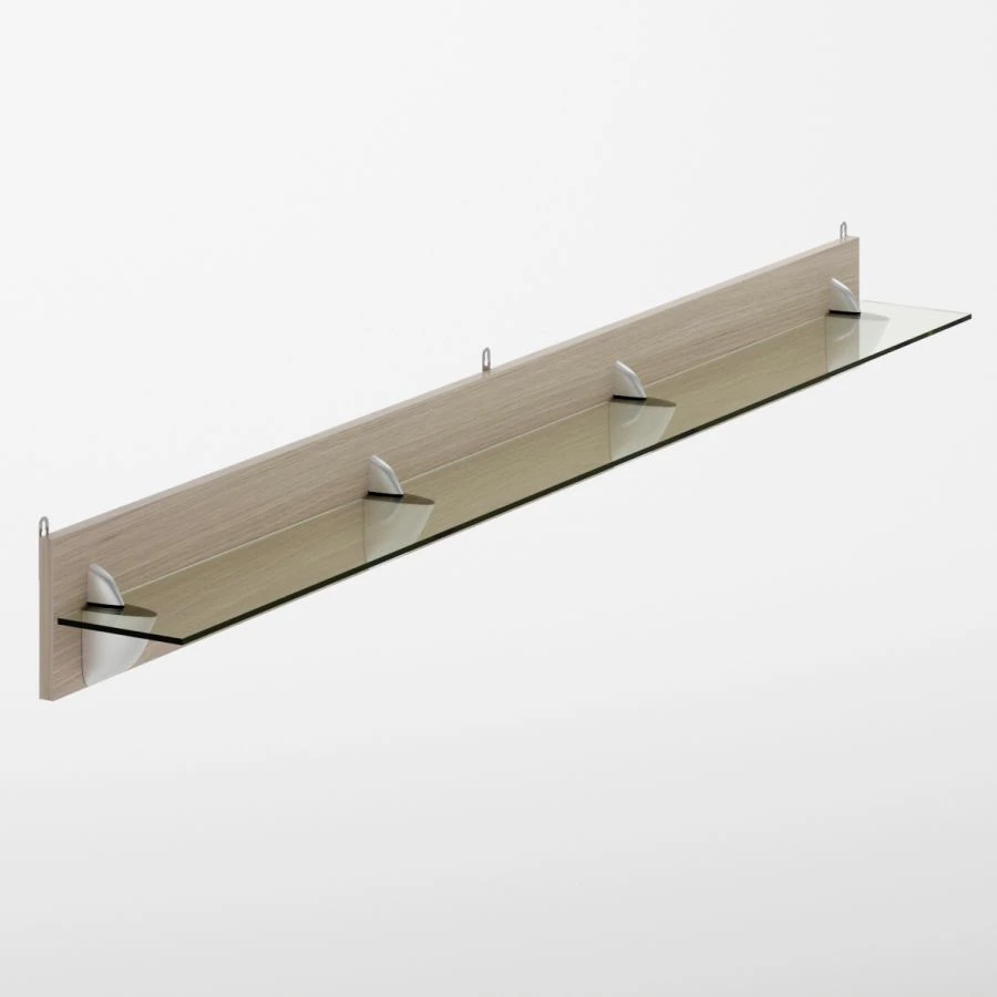 T-shaped hanging shelf with glass