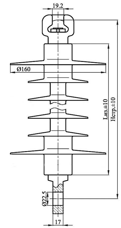 Suspension rod insulator with ribbed sheath made of organosilicon rubber PSPKr 120-3/0,6-PR-GU-2