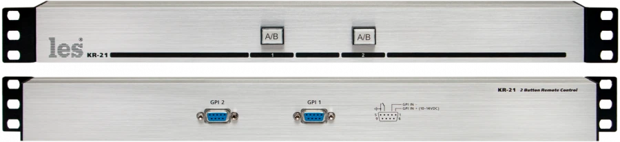 KR-21 - Passive control panel for GPI signals (contact pair closure). 2 latching buttons, 2 outputs, without PSU.