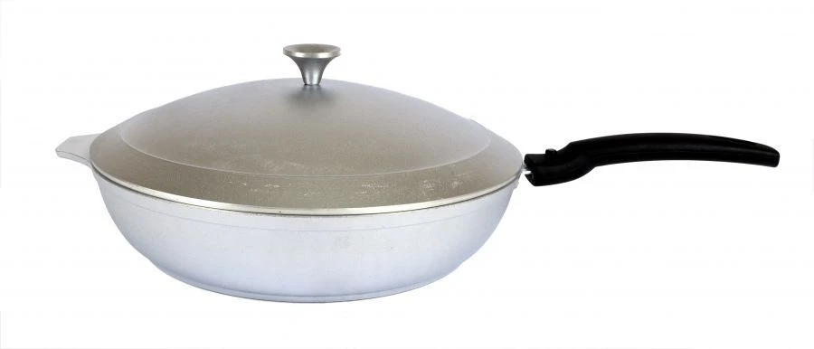 Frying pan 260/60mm (uncoated) aluminium cast TM Kukmara, with removable Bakelite handle, with aluminium lid