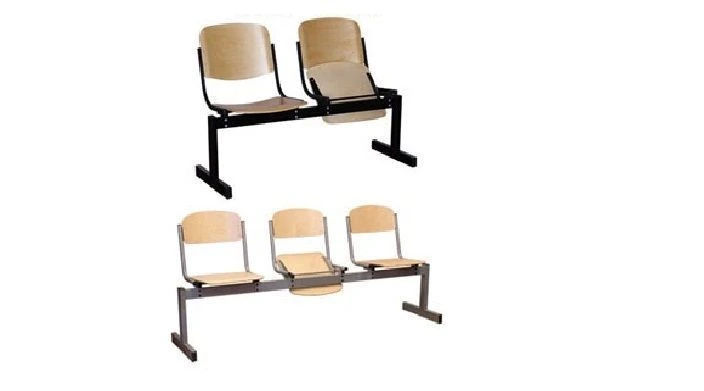 Multi-seat section made of moulded plywood with folding seat Model: WSC of "Edelwood" trade mark
