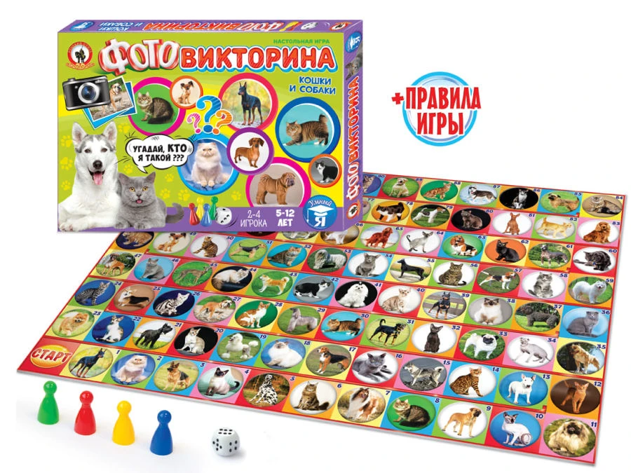 Board game. Photo quiz "Cats and dogs".