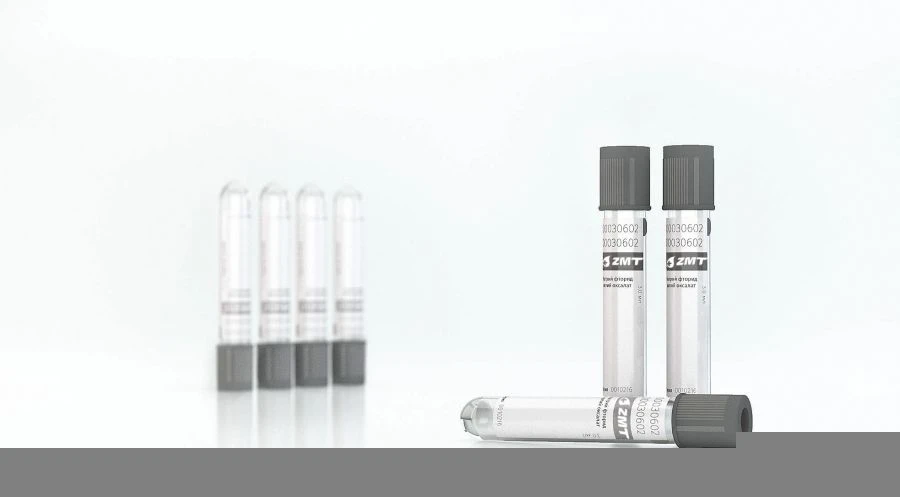 Vacuum tube for venous blood sampling "ZMT" with fluoride/oxalate filler, size 13X100 mm, sample volume 5,0 ml.