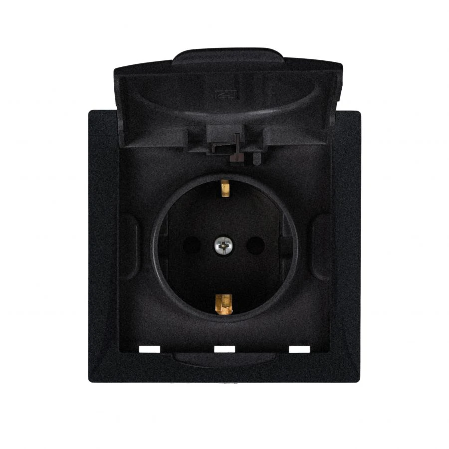 "MARIA" Single socket outlet mechanism with socket outlet with blind, with cover, splash-proof (IP44), assembled "anthracite".