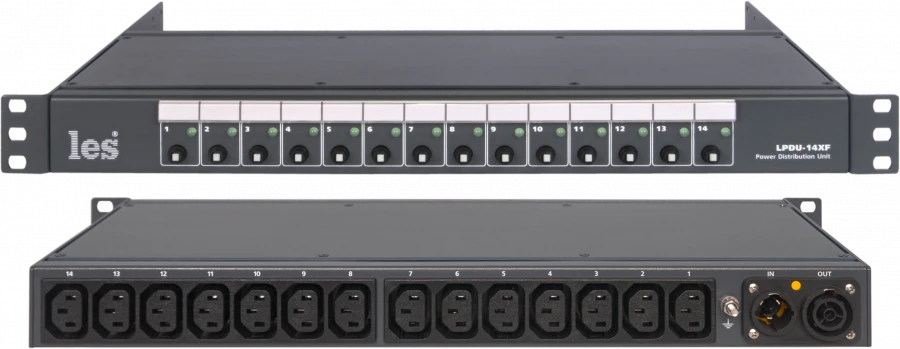 LPDU-14XF - Power Distribution Unit, powerCON input, 14 IEC C13 outputs, automatic fuses for each output.