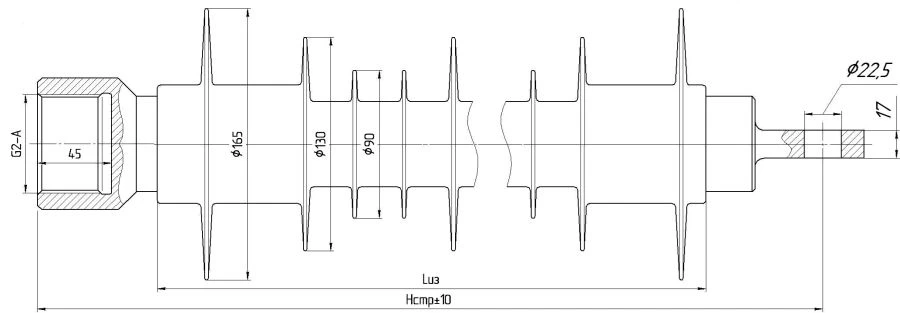 Fixing rod insulator with ribbed sheath made of organosilicon rubber FSPKr 160-25/1,1-PR-G2-2