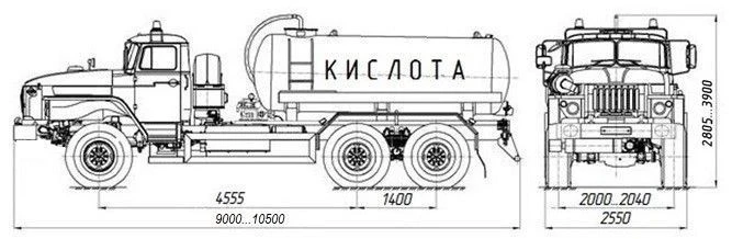 Acid tanker truck ACK-10 4680K2-60 on Ural 4320-1951-60, 4320-1951-62, 4320-1951-70, 4320-1951-72, 4320-1951-72, 4320-1 chassis.