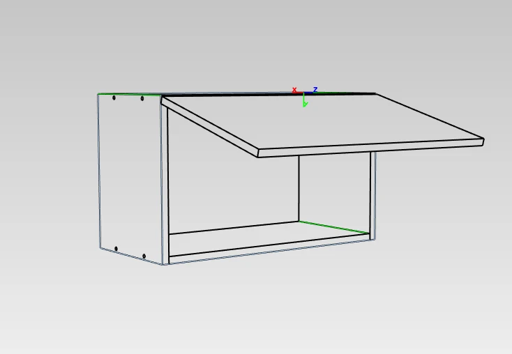 Hinged dish cabinet under extractor hood
