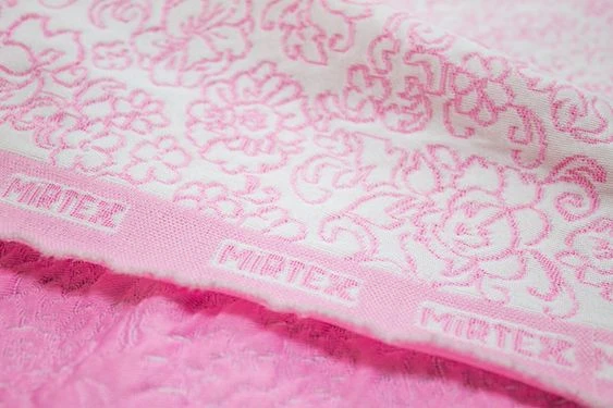 Synthetic knitted fabric (B-70%, PE-30%) printed, jacquard patterned, two-layer with horizontal weft