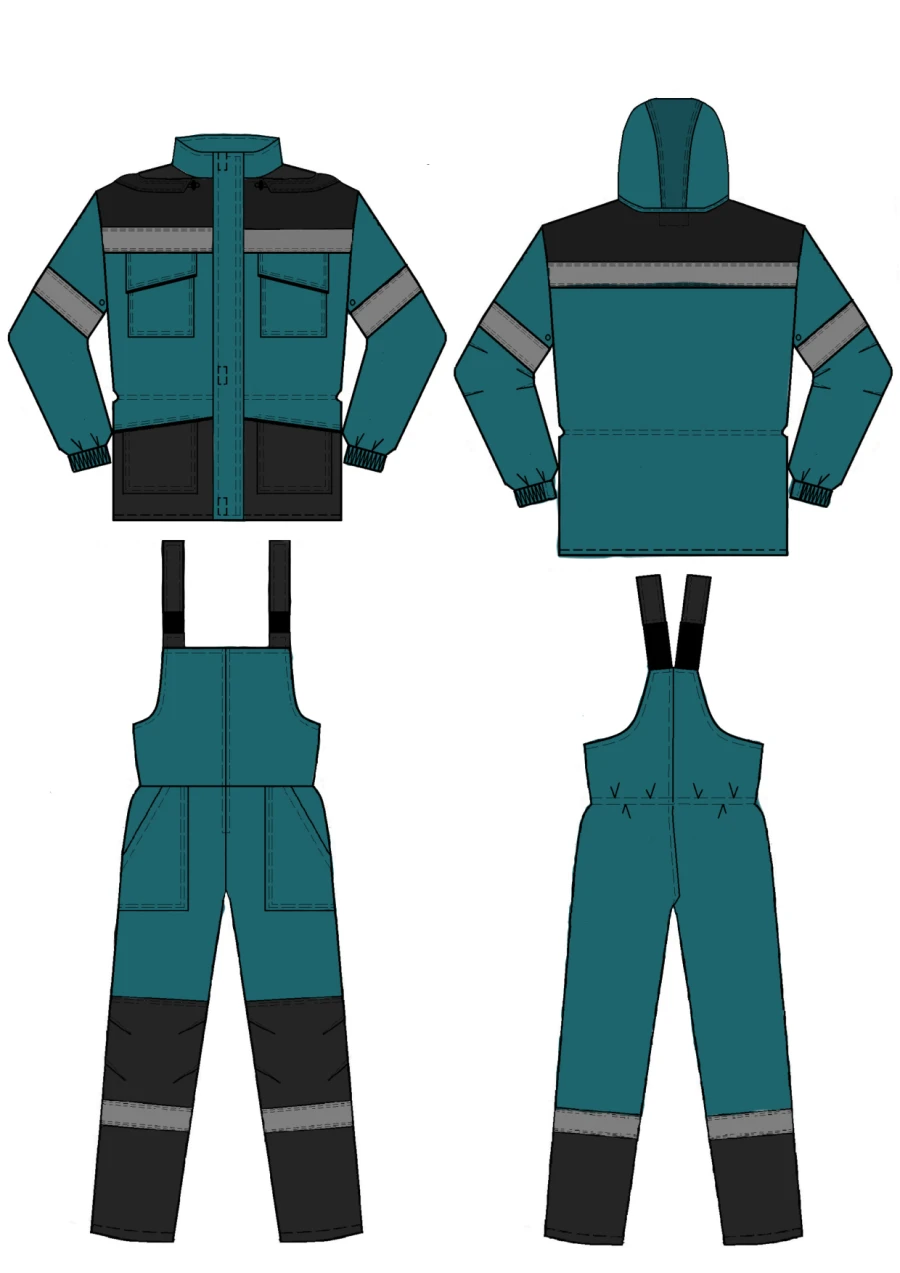 Men's suit (jacket, dungaree) for protection against general industrial pollution and mechanical effects (abrasion)
