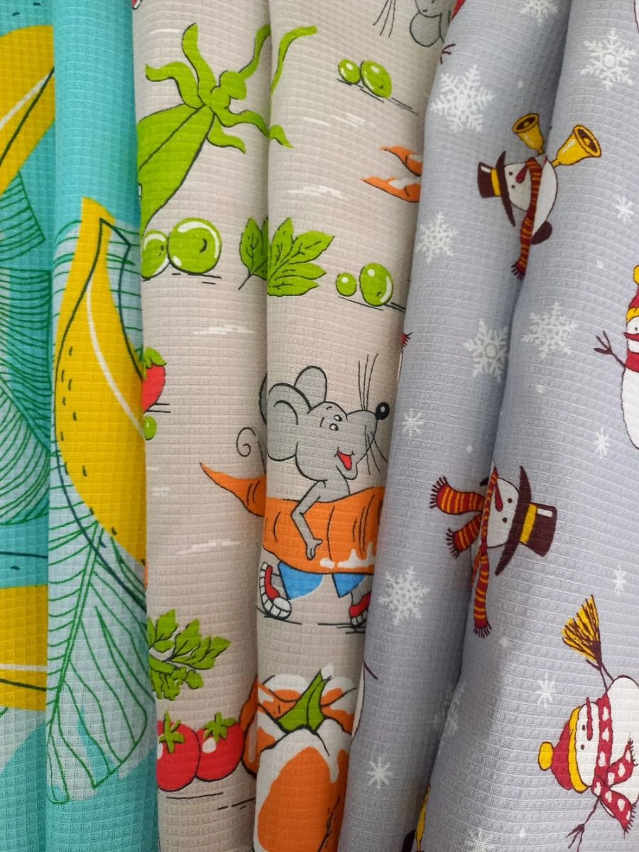 Cotton waffle weave towelling fabric "Aurora" printed (printed), pov.pl. 155 g/sq.m, width 150 cm, cotton 100%