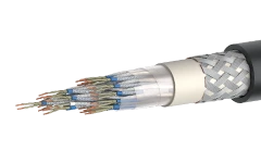 Ship communication cable of fire-resistant SSPCEVEVng(A)-FRHF grade with silane-cross-linked polyethylene insulation, with shiel