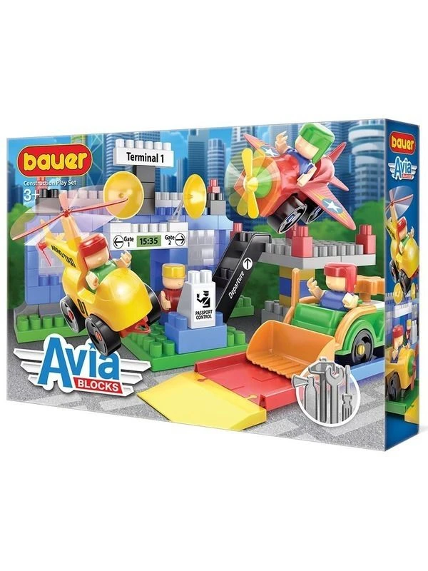 Children's Educational Constructor Toy Bauer "Airline Bloks" Series "Airport" Set 138 Elements in a Box, Item No. 749