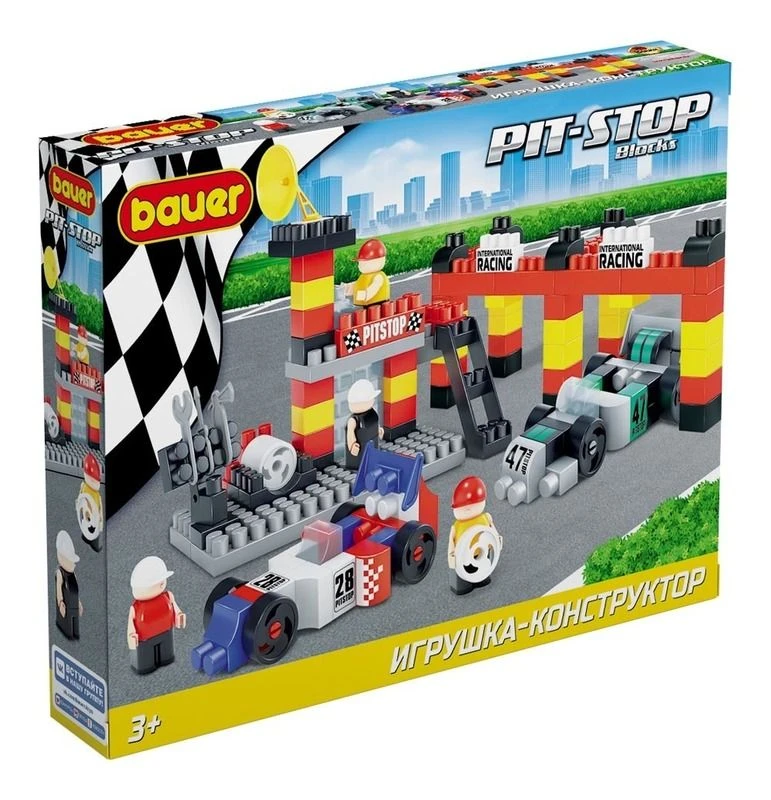 Bauer children's educational toy "Pit Stop" set "2 racing cars and car service" in a box (colour red)