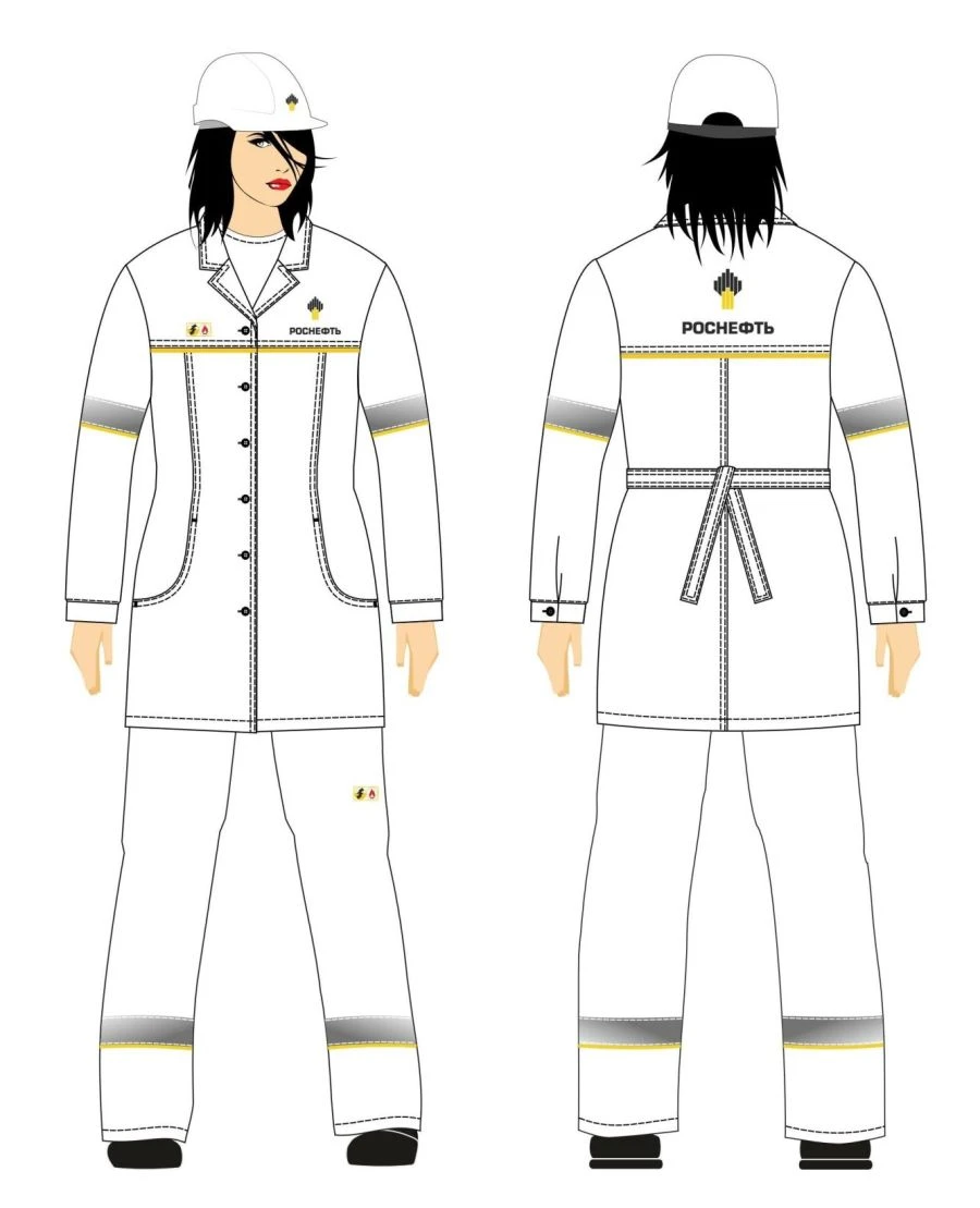 Women's set (shortened dressing gown, trousers) for protection against general industrial contamination and mechanical effects (