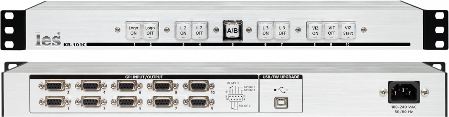 KR-101C - Active control panel for 10 GPI channels. Customisable button illumination logic. Level or pulse signals, dista