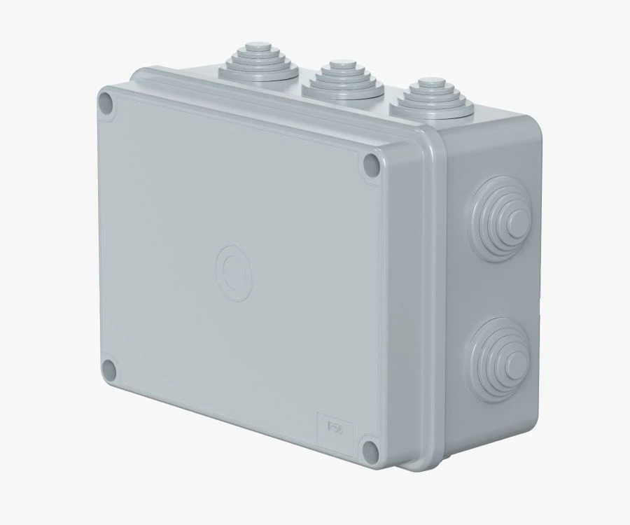 CADUCEUS ALING OG Outdoor distribution box 150x110x70, 10 cable glands, 500V~, IP56, grey, fixing, fastening with 4 screws