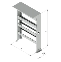 Single-sided metal hardware rack MASU 000x000, with overall dimensions from 240x1900x600 mm to 240x2300x1800 mm, thickness of 24