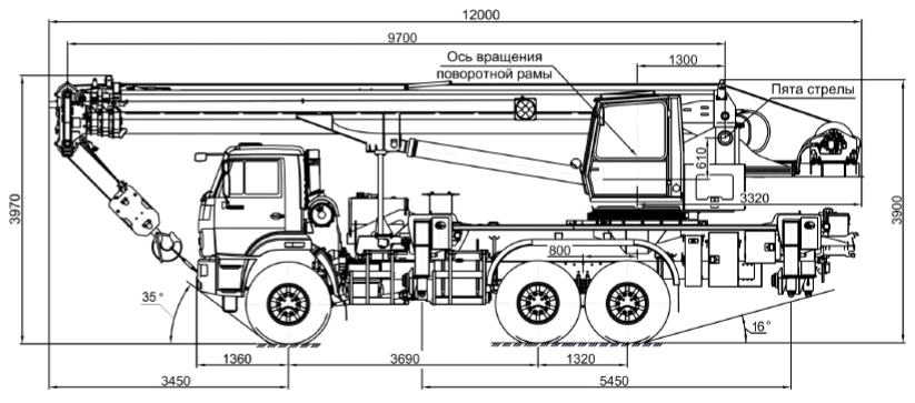 Truck crane ??-55729-5B-3 and its modifications (with the use of the cabin ??-55713.52.100-6 and its modifications) (special, au