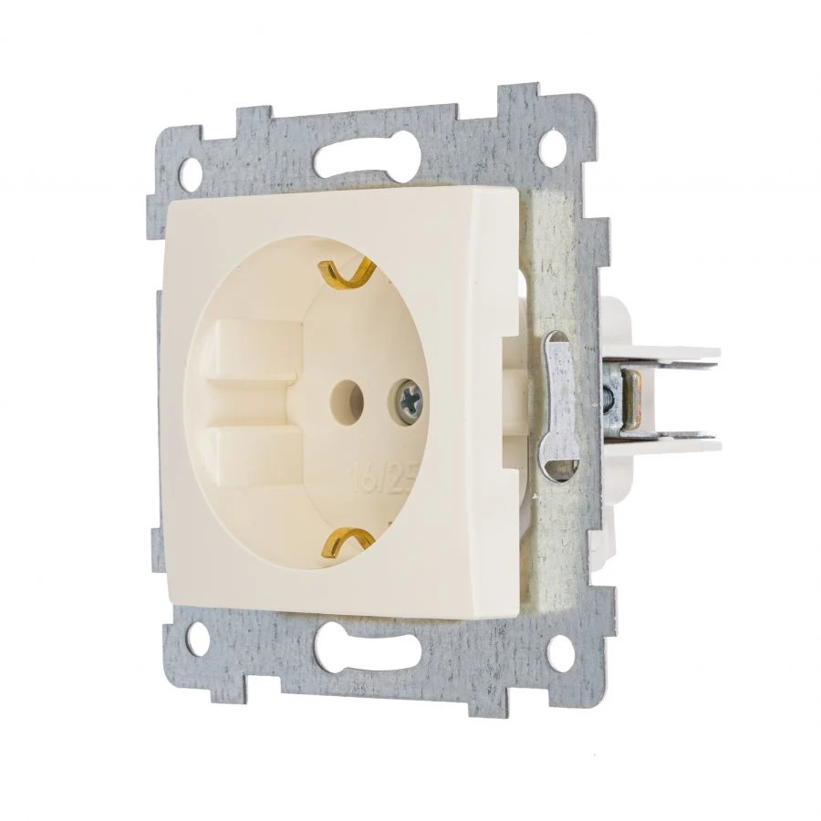 "MARIA" Mechanism socket single outlet with grounding contact flush mounting PC16-445 colour "ivory"