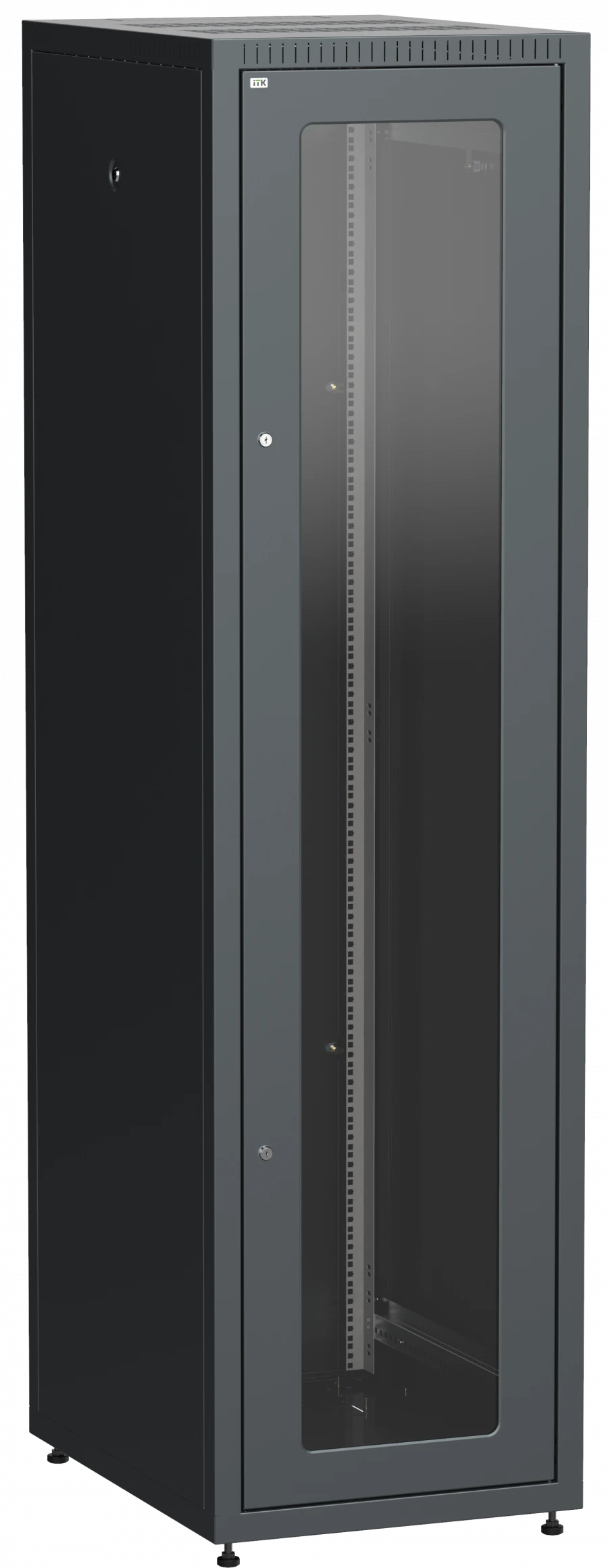 LE05-33U68-GM ITK Cupboard LINEA E 33U 600x800mm doors 2pc glass and metal black.