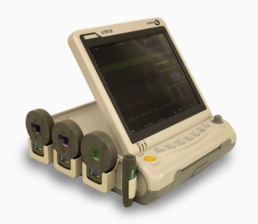 Cardiological fetal maternal-fetal monitor, version CTM B with wireless sensors, consisting of: monoblock with preinstalled soft
