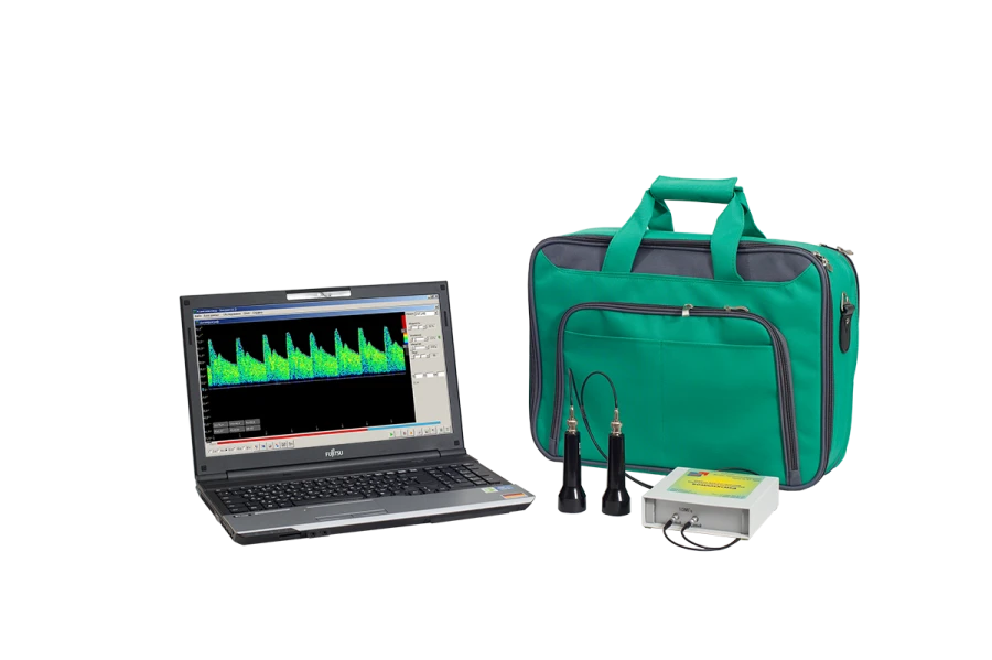 Blood flow velocity analyser ultrasonic Doppler computerised "Complexmed" version 2.3 in an external table case