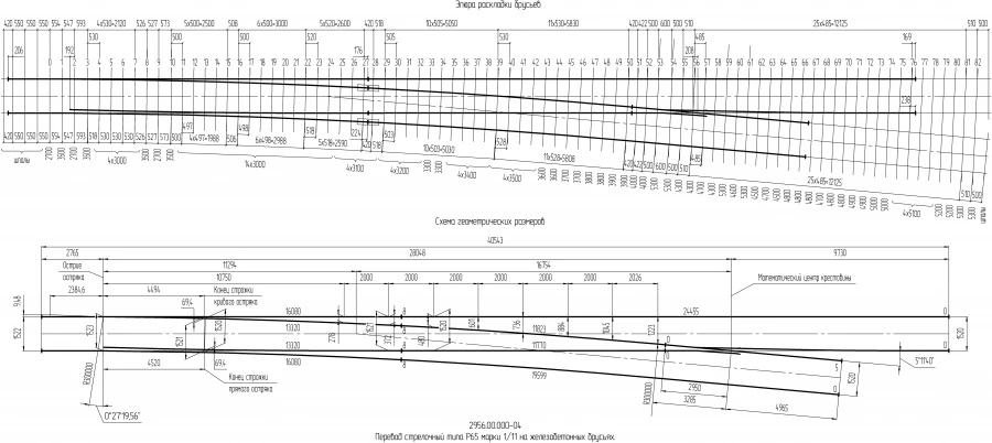 Switching of the R65 type R65 type 1/11 on reinforced concrete bars for high-speed traffic of the project 2956.00.000-04