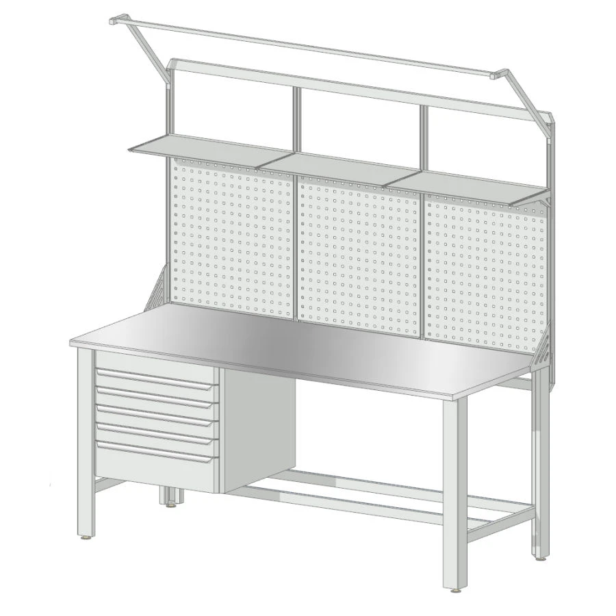 Locksmith's workbench with shelves, punch panels and drawer cabinet 1800x800 mm. (height 2100 mm)