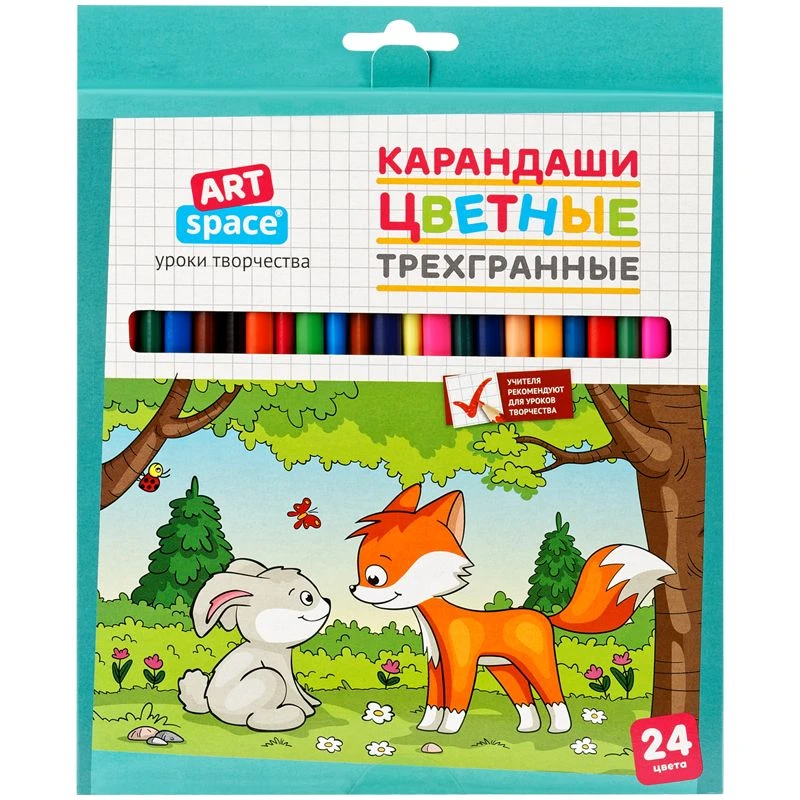 Coloured pencils Artspace "Forest Dwellers" 24 colours, three-edge, sharpened, cardboard. pack. Europodweight